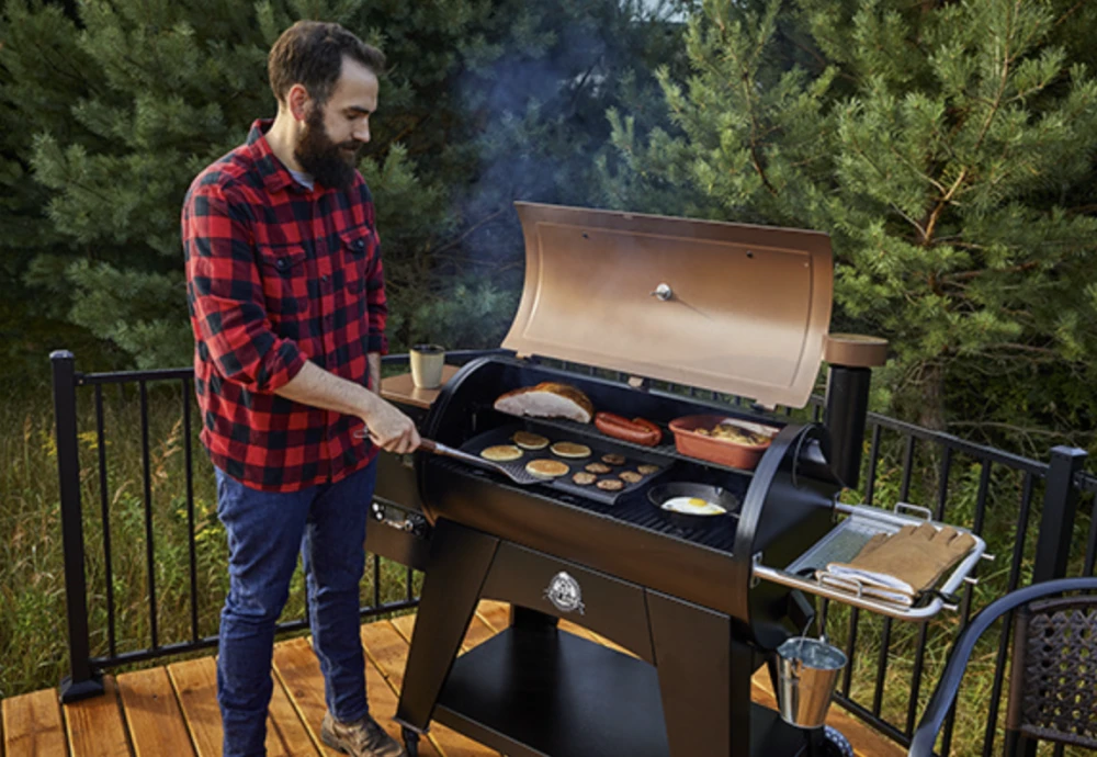 grilling burgers on a wood pellet grill